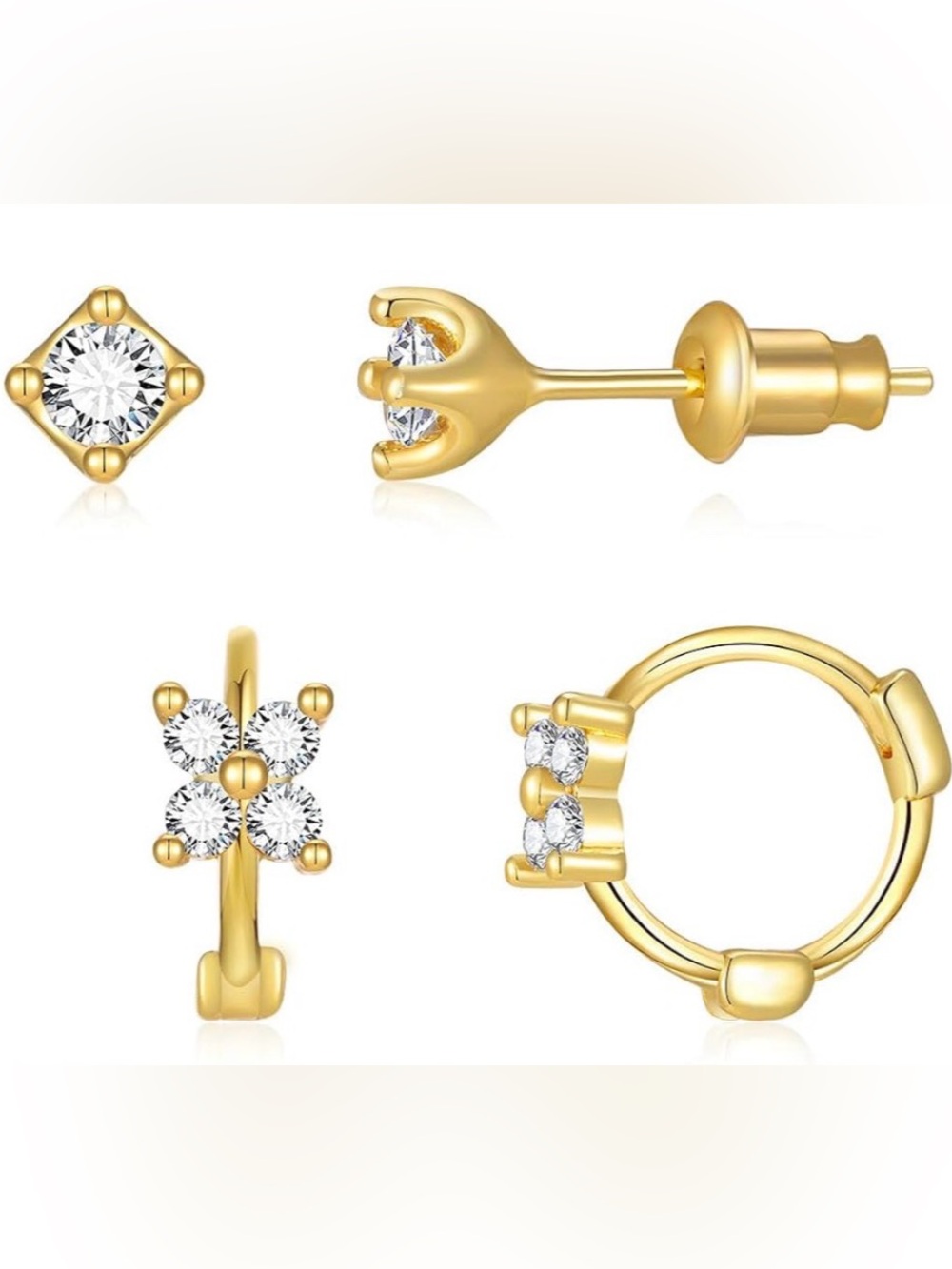 ⭐️FINAL PRICE#181 Gold Plated CZ Stud & Hoop Earring Set